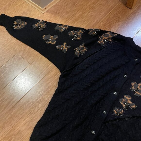 Vintage Made in Italy Wool Cardigan with Animal Print Accents Black - Picture 10 of 16